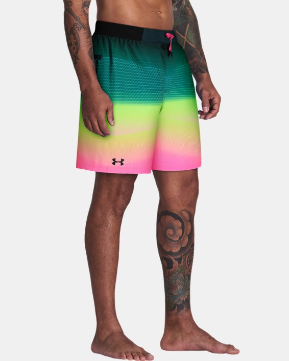 Men's UA Fractal Print Comfort Waist Swim Shorts, Green, pdpMainDesktop image number 2